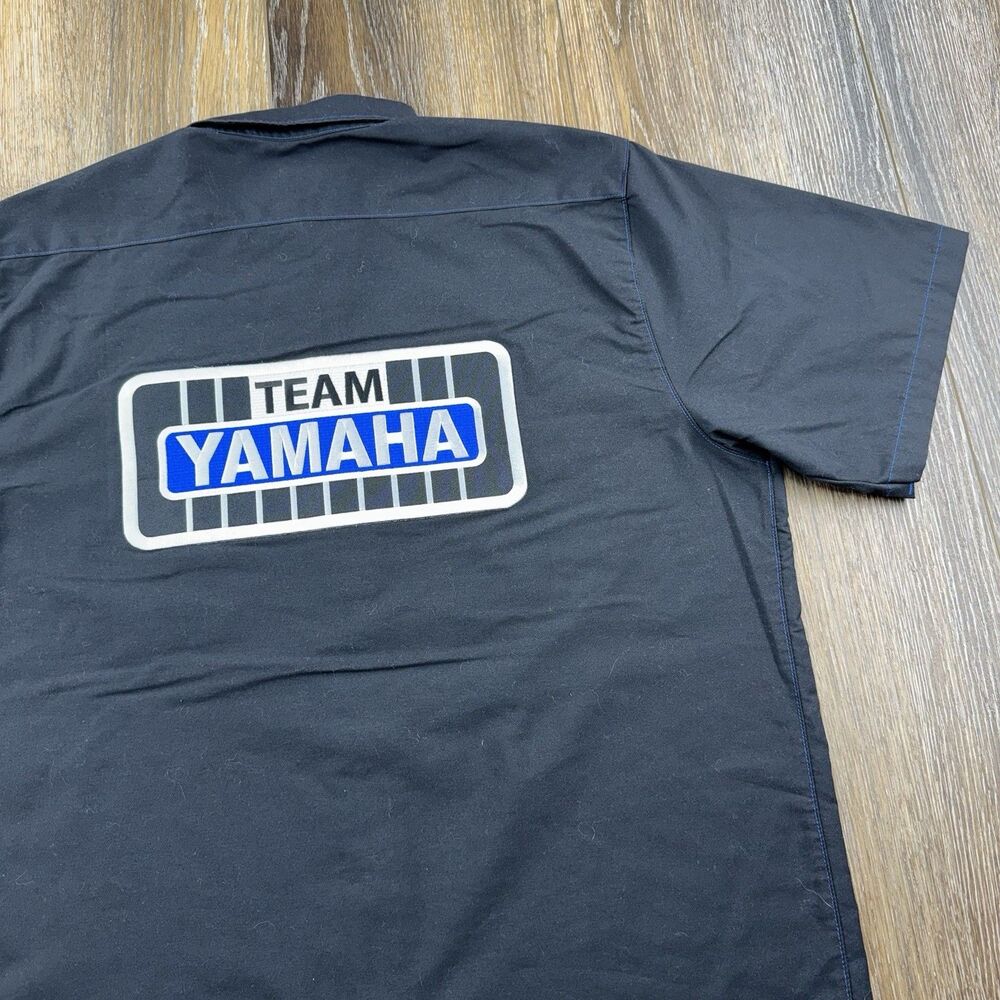 Vintage Yamaha Mechanic Shirt Mens L Black Button Up Shop Racing Motorcycle Team